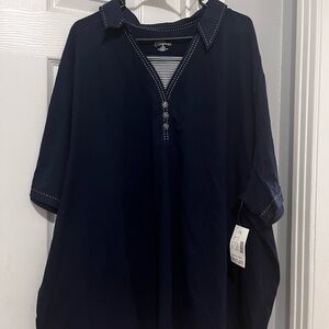 Catherines Navy Polo-Style Tunic with Contrast Stitch